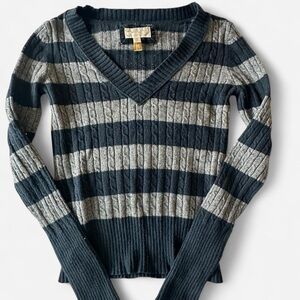 Y2K American Eagle Sweater - Navy and Gray Stripes